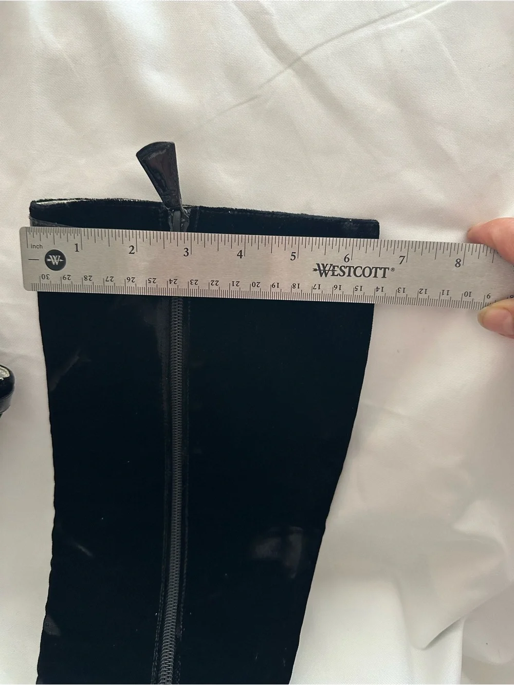 CHANEL Black Velvet Patent Leather Knee High Boots EU 36.5